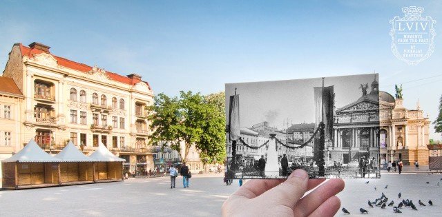 Старі фотографії Львова на сучасних будівлях